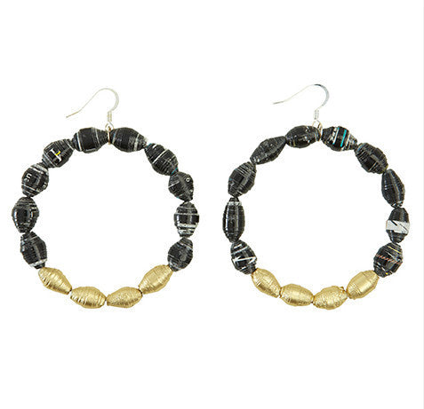 Black Bead Hoop Earrings - Swaziland