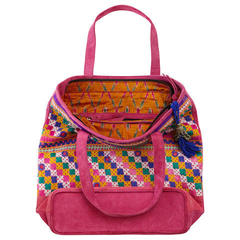 Pink Geometric Embroidered Tote - India